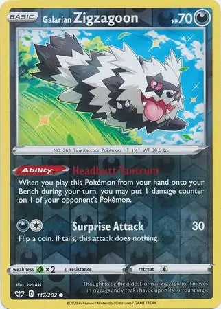 Sword & Shield Galarian Zigzagoon #117/202 reverse holo